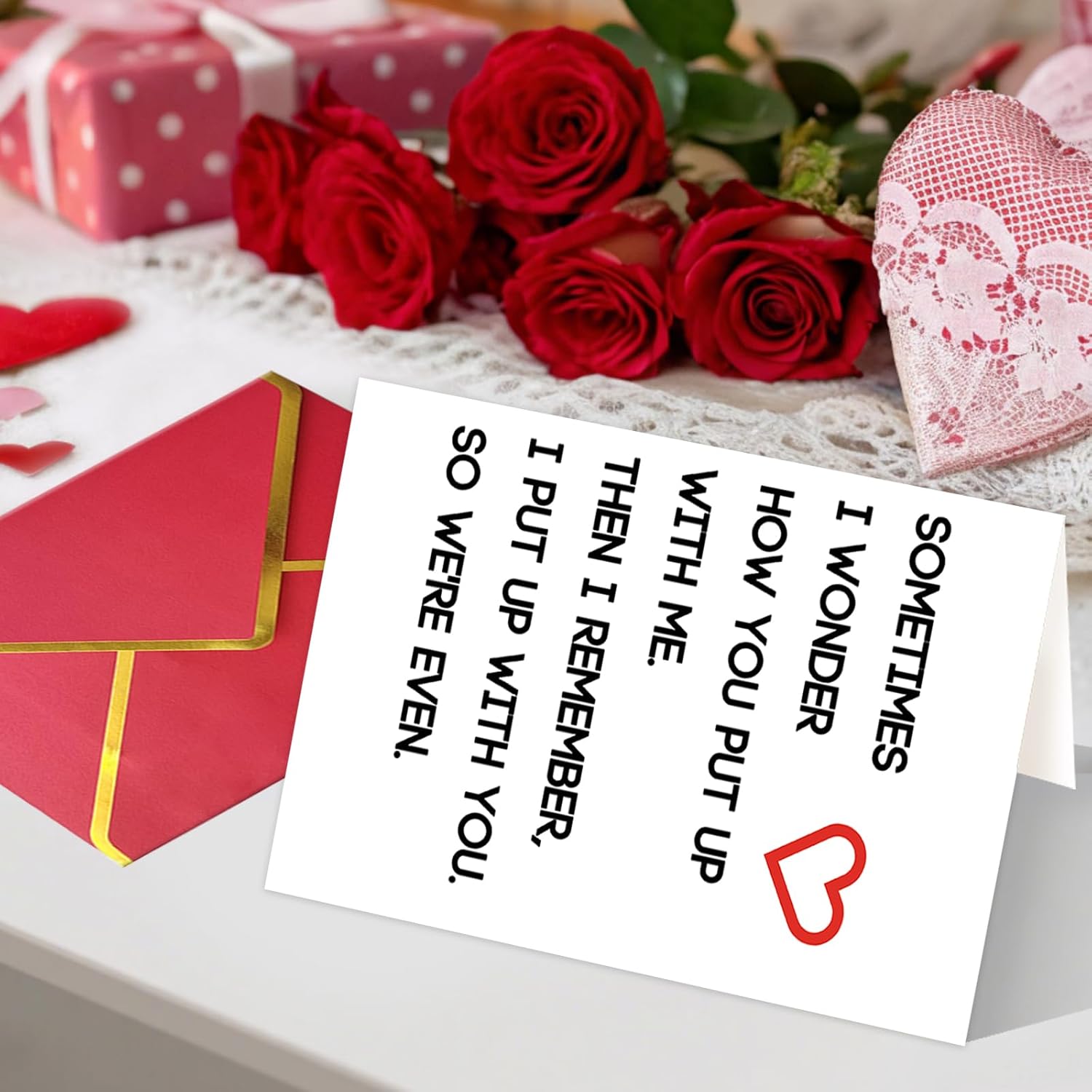 Happy Valentines Day Gifts For Him Her, Humorous Mens Birthday Vday Wedding Anniversary Card, Sometimes I Wonder How You Put Up With Me…