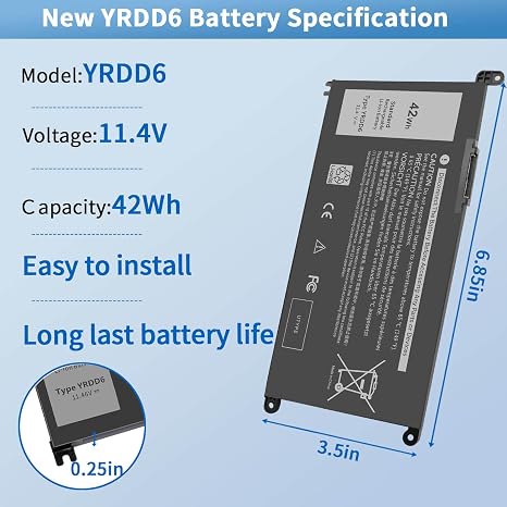 42Wh YRDD6 Laptop Battery Replacement for Dell Inspiron 15 3000 3583 3593 3582 3584 Series