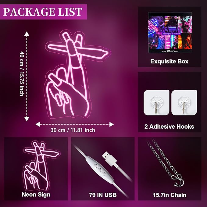 Pink LED Hand Neon Sign USB Wall Light Gesture Neon Decor for Nail Salon Bedroom Bar Girls Room
