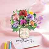 Pop Up Flower Bouquet Card, Carnation Paper Bouquet, 12 Inch 3D Pop Up Birthday Cards,Thank You Cards,Anniversary Card,Greeting Cards For Women Mom Girls,Blank Notecard And Envelope