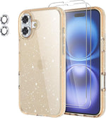 iPhone 16 Glitter Case, 2 Screen & Camera Protectors, Bling Clear Bumper