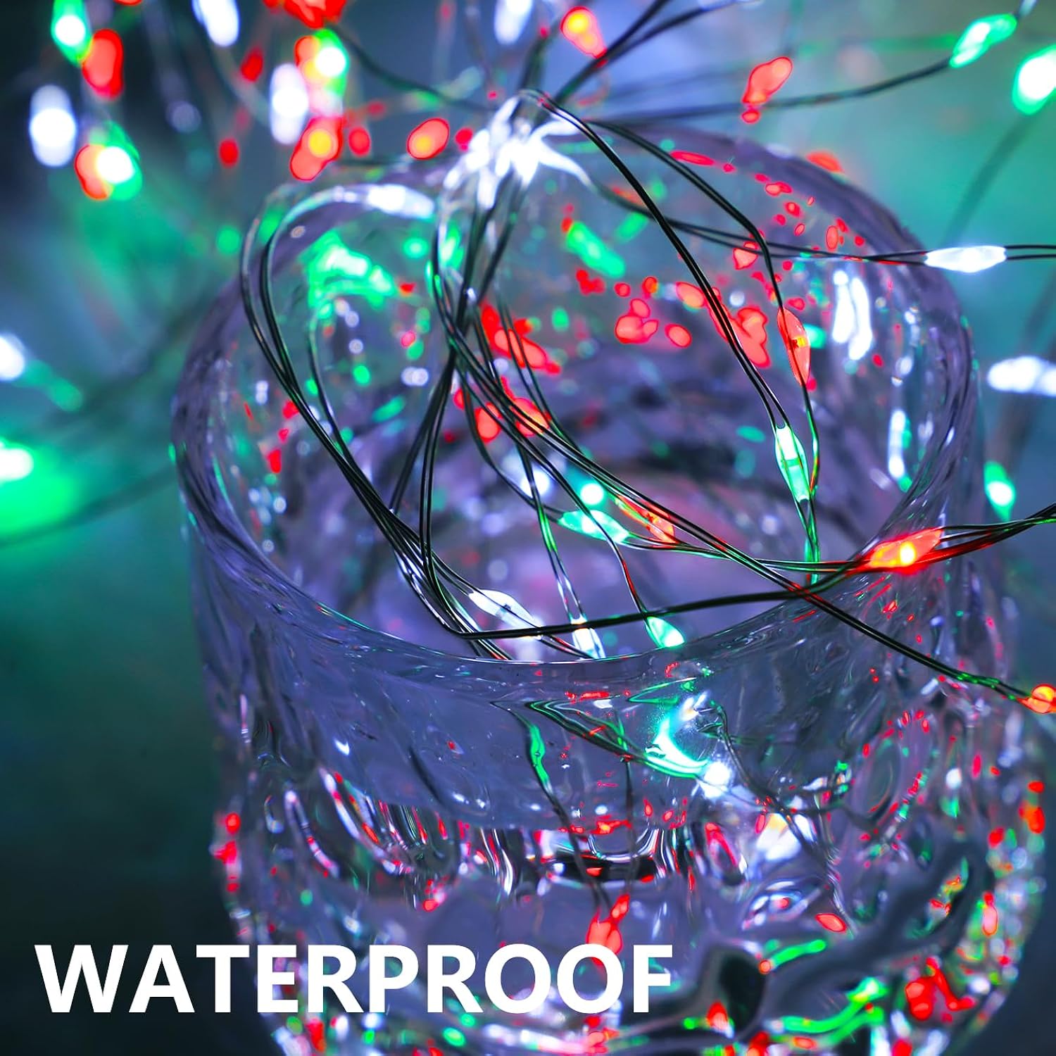 Christmas String Lights Red Green White Copper Wire, 2 Pack Total 200Led Fairy Lights Waterproof Twinkle Lights For Xmas