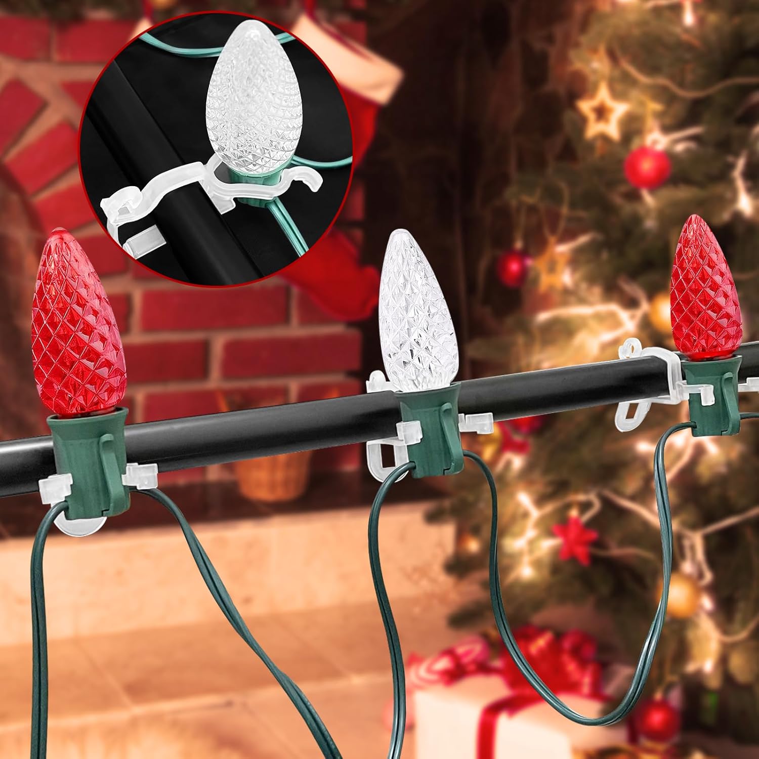 Christmas Light Clips All In One Clips 100Pack, Universal Gutter And Shingle Clip Hooks For Hanging C7, C9 And Mini Lights, Outdoor Xmas Holiday Light Hanger Clips Outside, No Tools Required