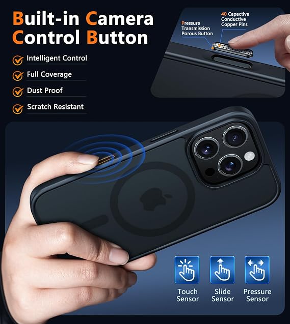 Translucent Matte Black iPhone 16 Pro Case Compatible with MagSafe