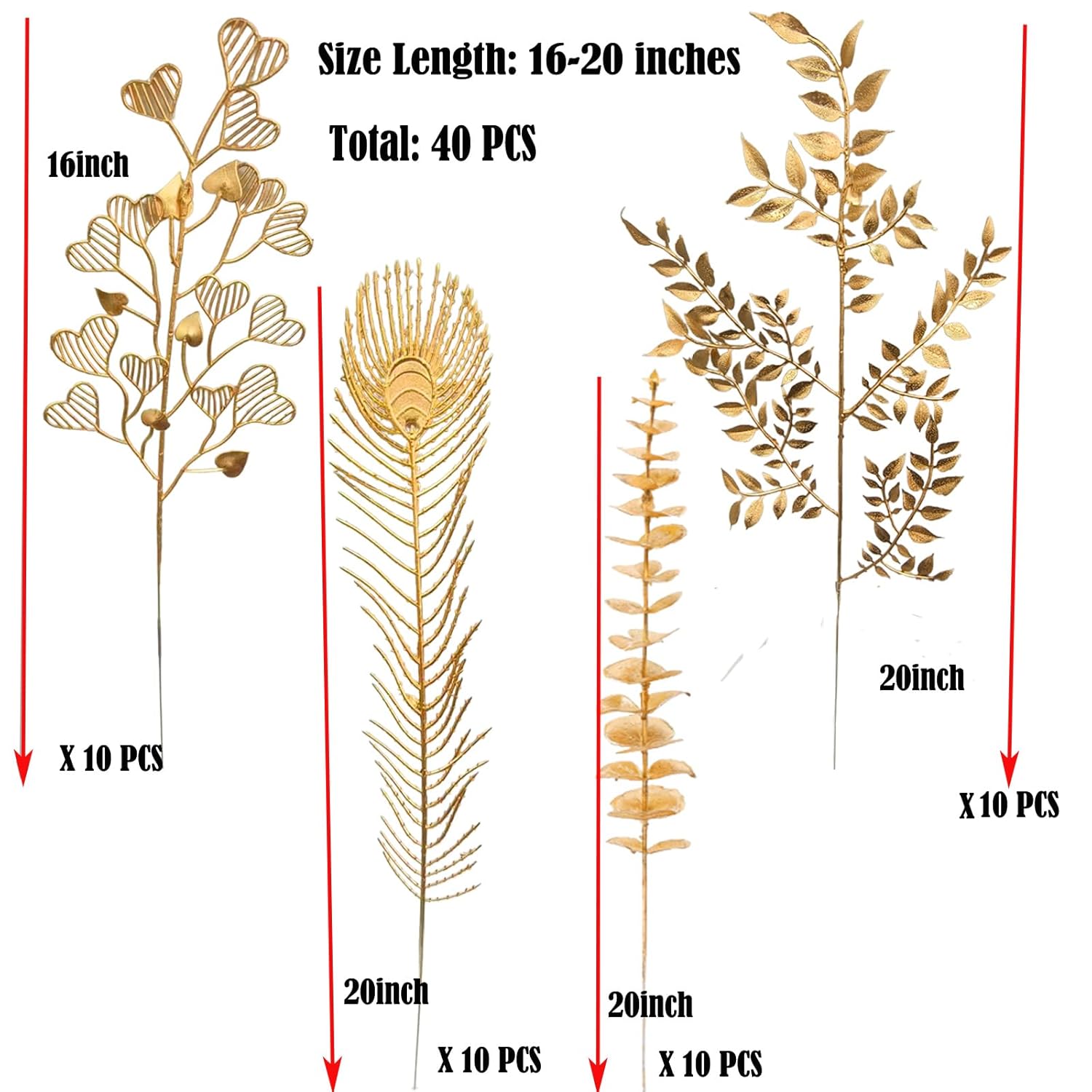 40 Pcs Gold Decor Fake Leaves For Christmas Decor 20Inch Gold Leaf Artificiales Para Table Wedding Home Room Office Decoracion