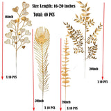 40 Pcs Gold Decor Fake Leaves For Christmas Decor 20Inch Gold Leaf Artificiales Para Table Wedding Home Room Office Decoracion