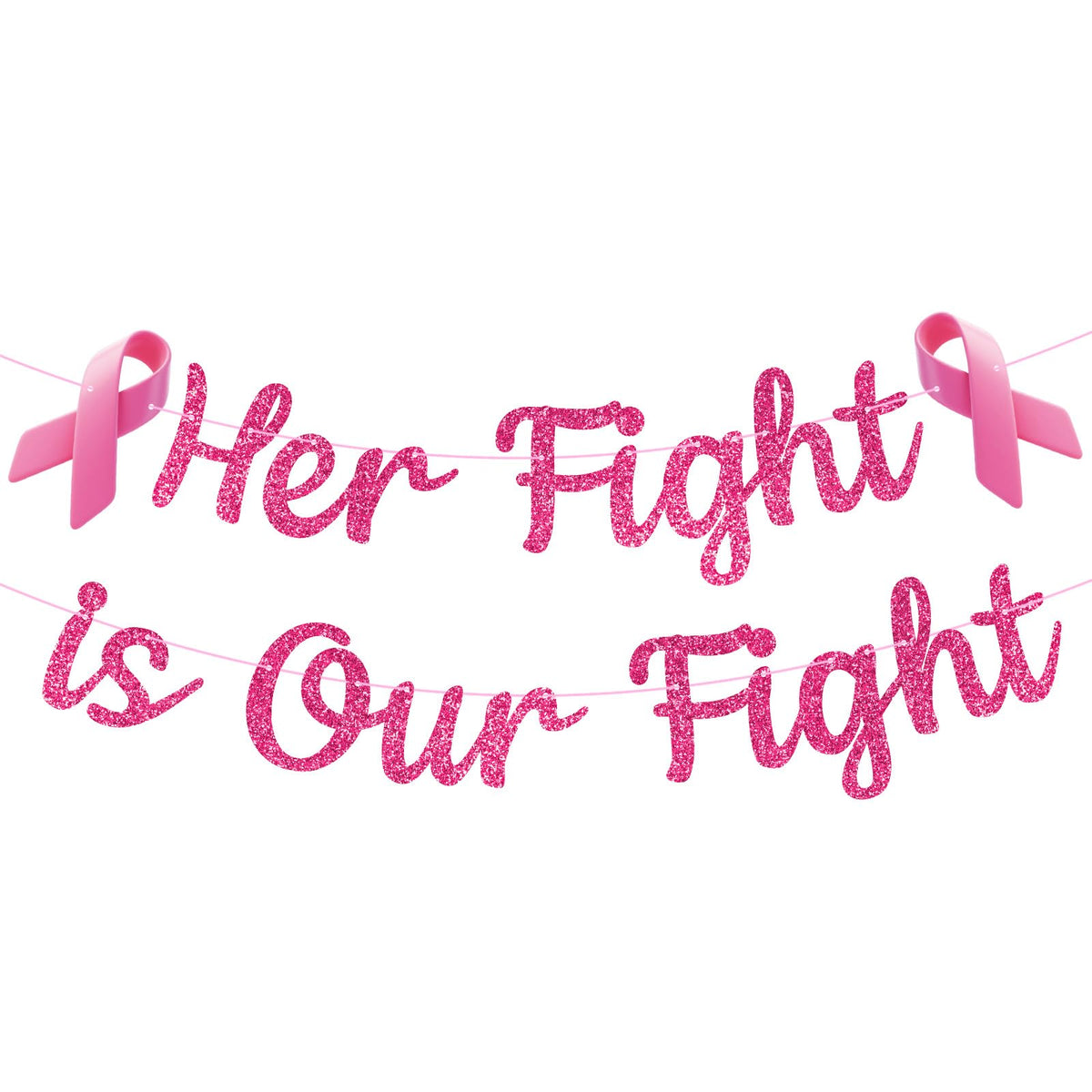 Breast Cancer Awareness Banner Her Fight is Our Fight Pink Glitter Party Decorations Cancer Free Celebration