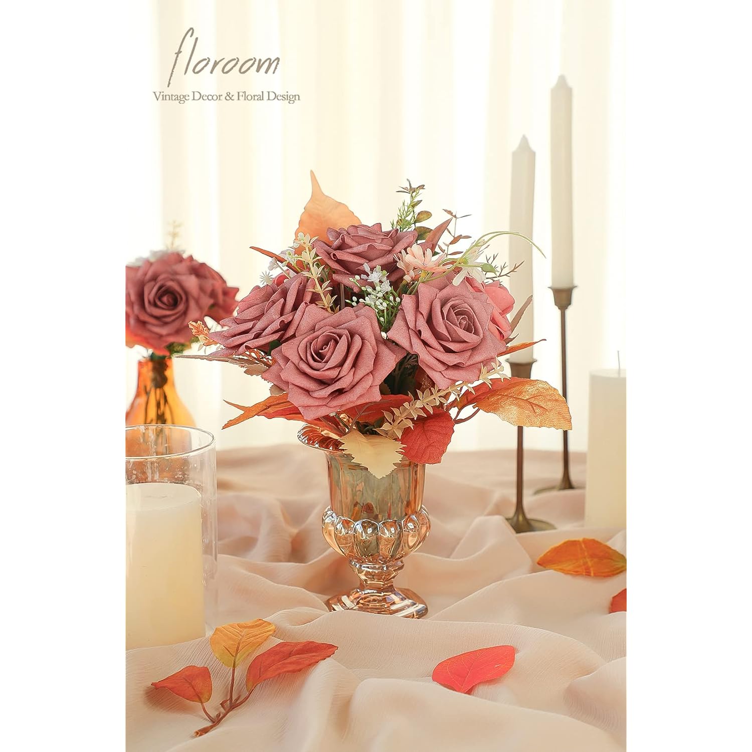 Artificial Flowers 16Pcs 3.5" Real Looking Dusty Rose Foam Fake Hybrid Tea Roses With Stems For Diy Wedding Bouquets Bridal Shower Centerpieces Floral Arrangements Party Tables Home Decoration