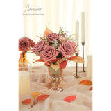 Artificial Flowers 16Pcs 3.5" Real Looking Dusty Rose Foam Fake Hybrid Tea Roses With Stems For Diy Wedding Bouquets Bridal Shower Centerpieces Floral Arrangements Party Tables Home Decoration