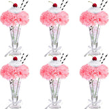 6 Sets Pink Carnations Artificial Flowers, 50'S Theme Party Decorations Include White Pink Carnation Lifelike Cherries And Paper Straws For Sock Hop Rock And Roll Grease Party Decorations