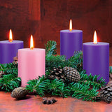 Christmas Candles - 4 Unscented Purple Pink Holiday Taper Candles, 2X3 Inch, Home Decor, Unscented Advent Wreath Candles For Christmas, Home Decor, Celebration