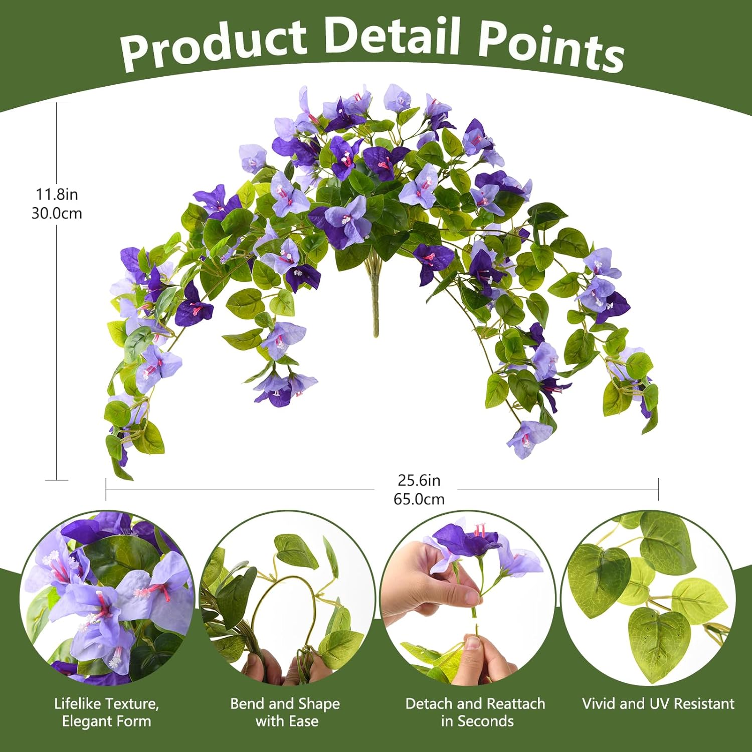 Artificial Fake Flowers Plants For Outdoor Decoration, 2 Pcs Faux Silk Flower Bougainvillea Vines Look Real Uv Resistant For Home Porch Patio Balcony Yard Spring Decor(Purple)