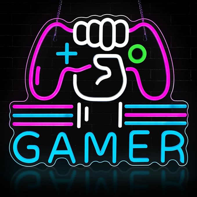 Gamer Neon Sign Dimmable Colorful LED Wall Light 15.4 x 12.6 Inch USB Powered Game Room Bedroom Decor
