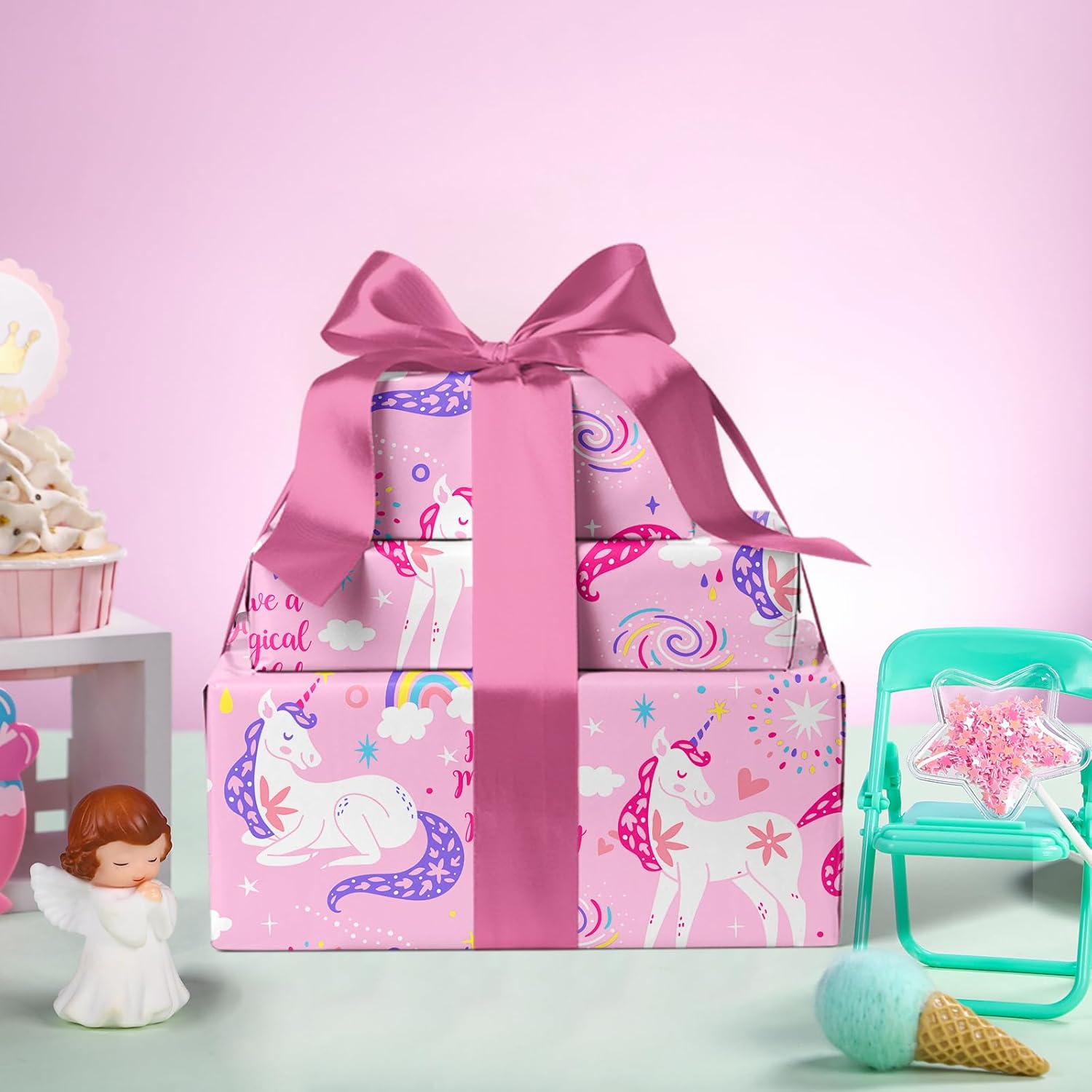 Pink Unicorn Birthday Wrapping Paper Roll - Mini Roll - 17 Inch X 9.8 Feet - Have A Magical Birthday Perfect For Girls, Baby Shower, Party, Holiday