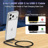 240W USB C to USB C Fast Charging Cable with Foldable Phone Stand 5FT for iPhone Samsung