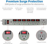 Surge Protector Power Strip 7 Outlets Individual Switches 6FT Extension Cord White