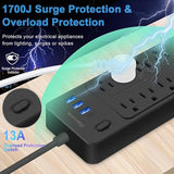 20FT Surge Protector Power Strip 10 Outlets 4 USB Ports 1 USB C 1700J Black