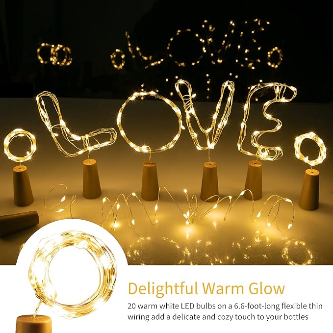 10 Pack Wine Bottle Lights with Cork 20 LED Battery Operated Waterproof Silver Wire Fairy Lights for DIY Party Bar Wedding Christmas Decor