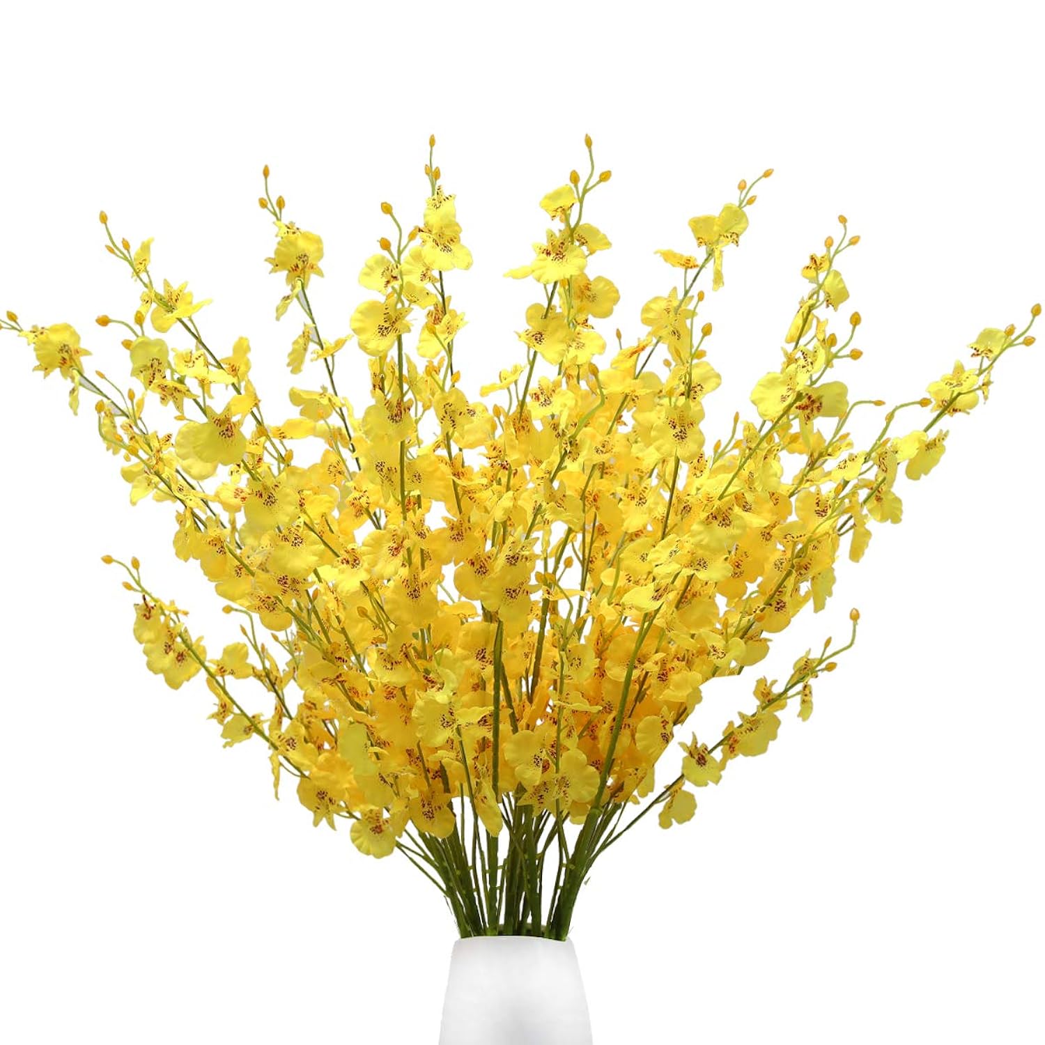 12Pcs Artificial Orchids Flowers Fake Silk Dancing Lady Orchid Faux Long Stem Flowers In Bulk For Home Wedding Office Party Festive Indoor Outdoor Decoration (Yellow)