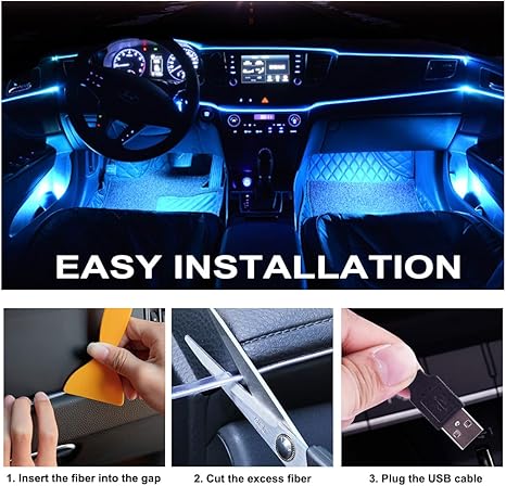 Interior Car LED Strip Lights RGB Ambient Lighting Kit with APP Remote Control Fiber Optic Music Sync