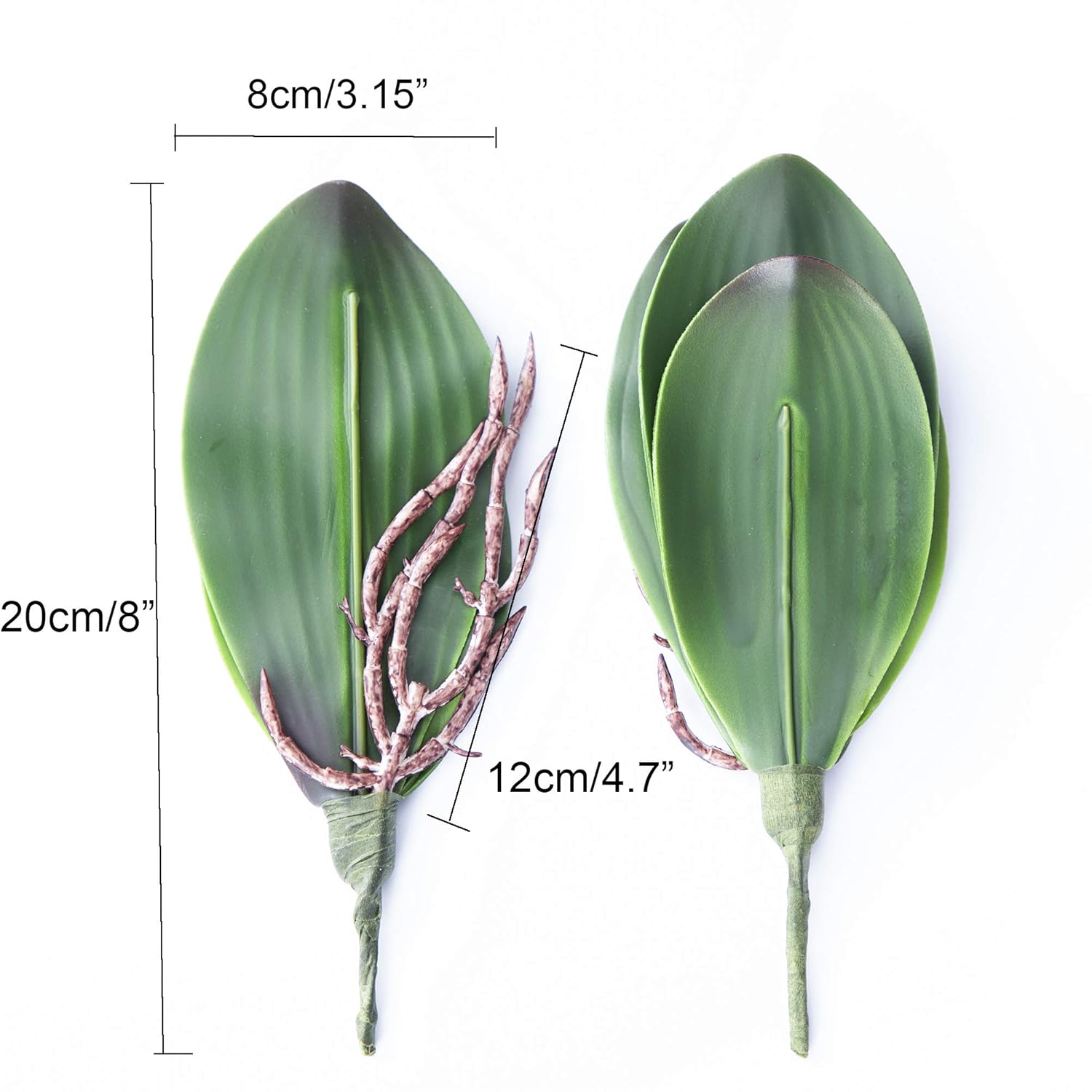 Orchid Leaves Artificial Phalaenopsis Stems Leaf Faux Cymbidium Flower Foliage Green Real Touch Latex Bulk 8 Inches 2Pcs
