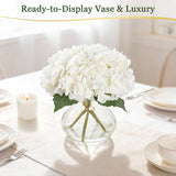Artificial Hydrangea Flowers With Glass Vase, White Silk Fake Floral Arrangement For Dining, Coffee Table Centerpieces Decoration, Aesthetic Faux Plants For Shelf, Bookshelf, Bathroom