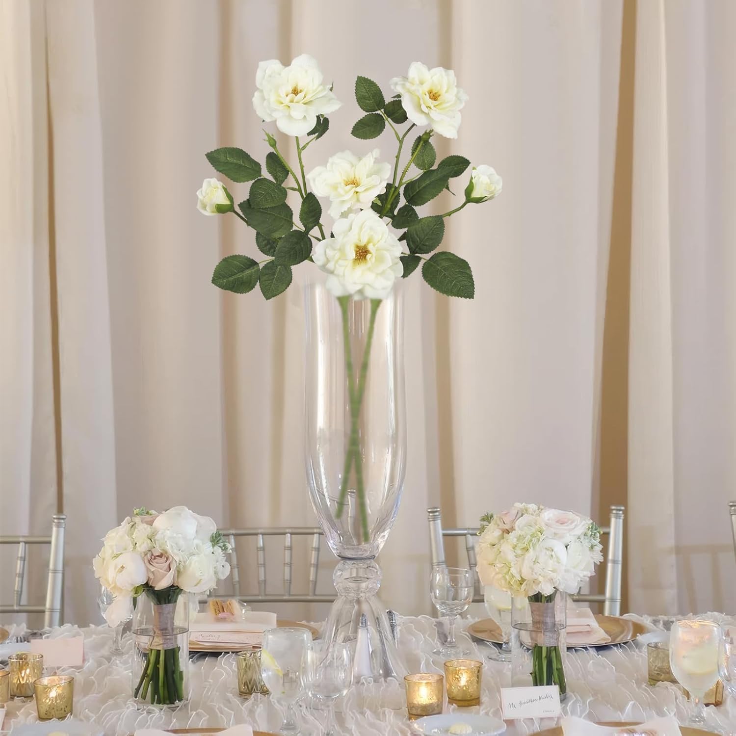 2 Pcs White Roses Artificial Flowers Bulk Fake Rose Flowers Realistic With Long Stems Silk Flower Arrangement Faux Roses Bouquet For Home Wedding Table Centerpieces Vase Fillers Party Decor