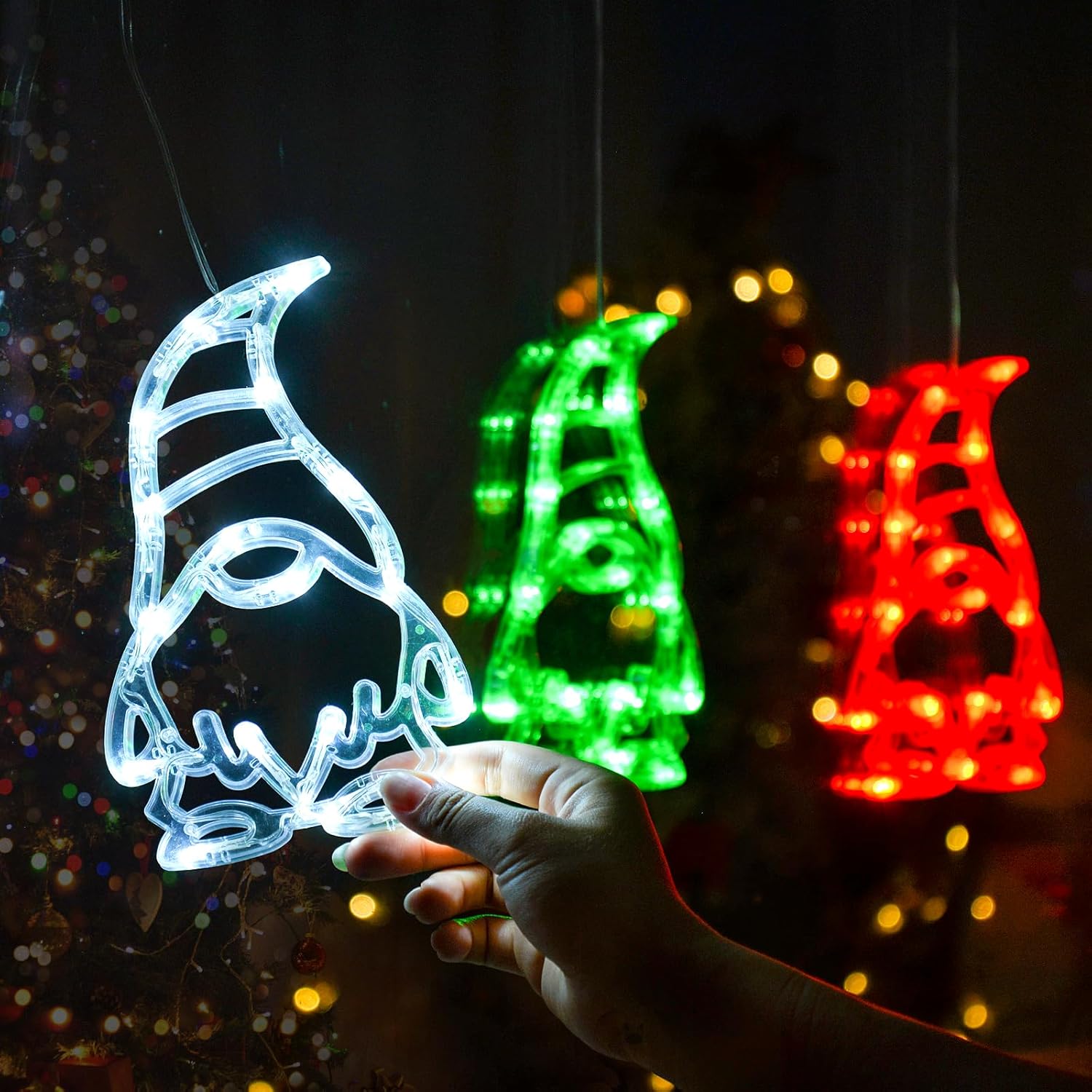 Christmas Window Lights 3 Pack Red White And Green Gnomes Xmas Lights With Suction Cups 2024 Upgrade Timer Function And