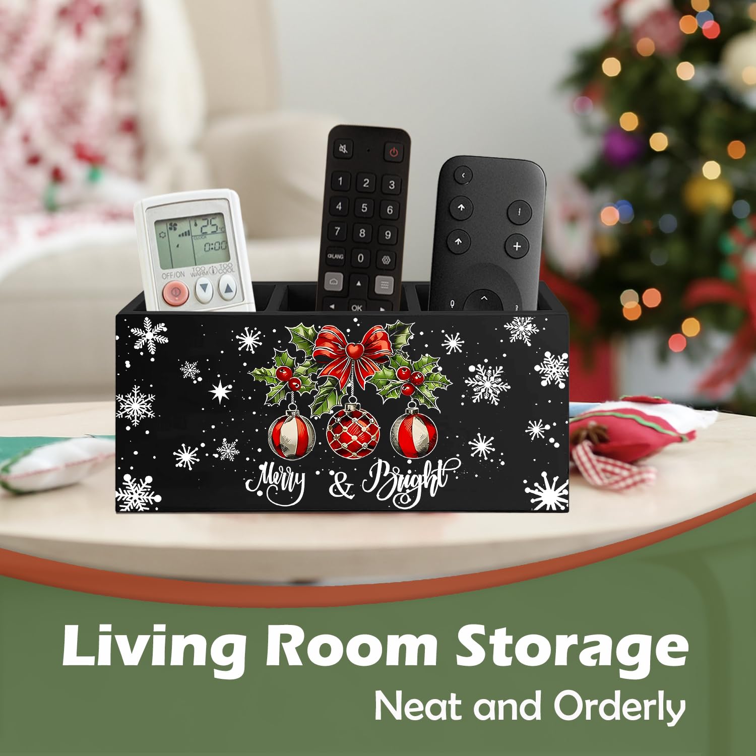 Christmas Bauble Ball Black Kitchen Utensil Holder, Merry Christmas Winter Xmas Holiday Wooden Utensil Holder Organizer For Kitchen Countertop Counter Shelf Table Decor