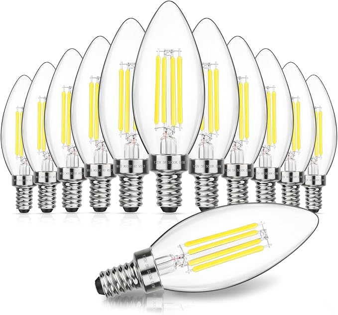 Dimmable E12 LED Candelabra Bulbs 60W Equivalent Daylight White 5000K Chandelier Light Bulbs 12 Pack