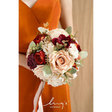 Terracotta Bridal Bouquet For Bride, Burnt Orange Wedding Bouquets For Bride Maid Of Honor Bridesmaid, 9 Inch Silk Round Artificial Wedding Flowers Bouquets, Small Bridesmaid Bouquet