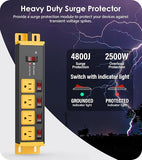 Heavy Duty 20A Surge Protector Power Strip with Individual Switches 6FT 12 Gauge Extension Cord Wall Mount