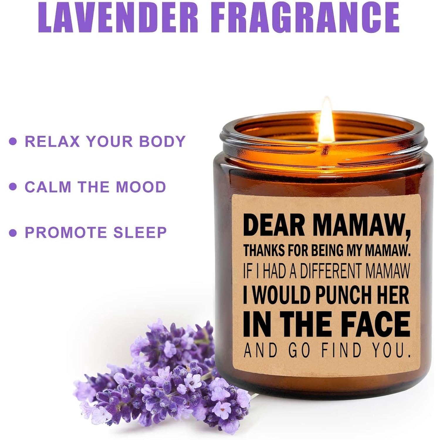 Mamaw Candle - Mamaw Gifts From Grandkids - I'D Punch Another In The Face - Fun Gag For Her - Mother'S Day Candle - Lavender Scented Candles 8Oz