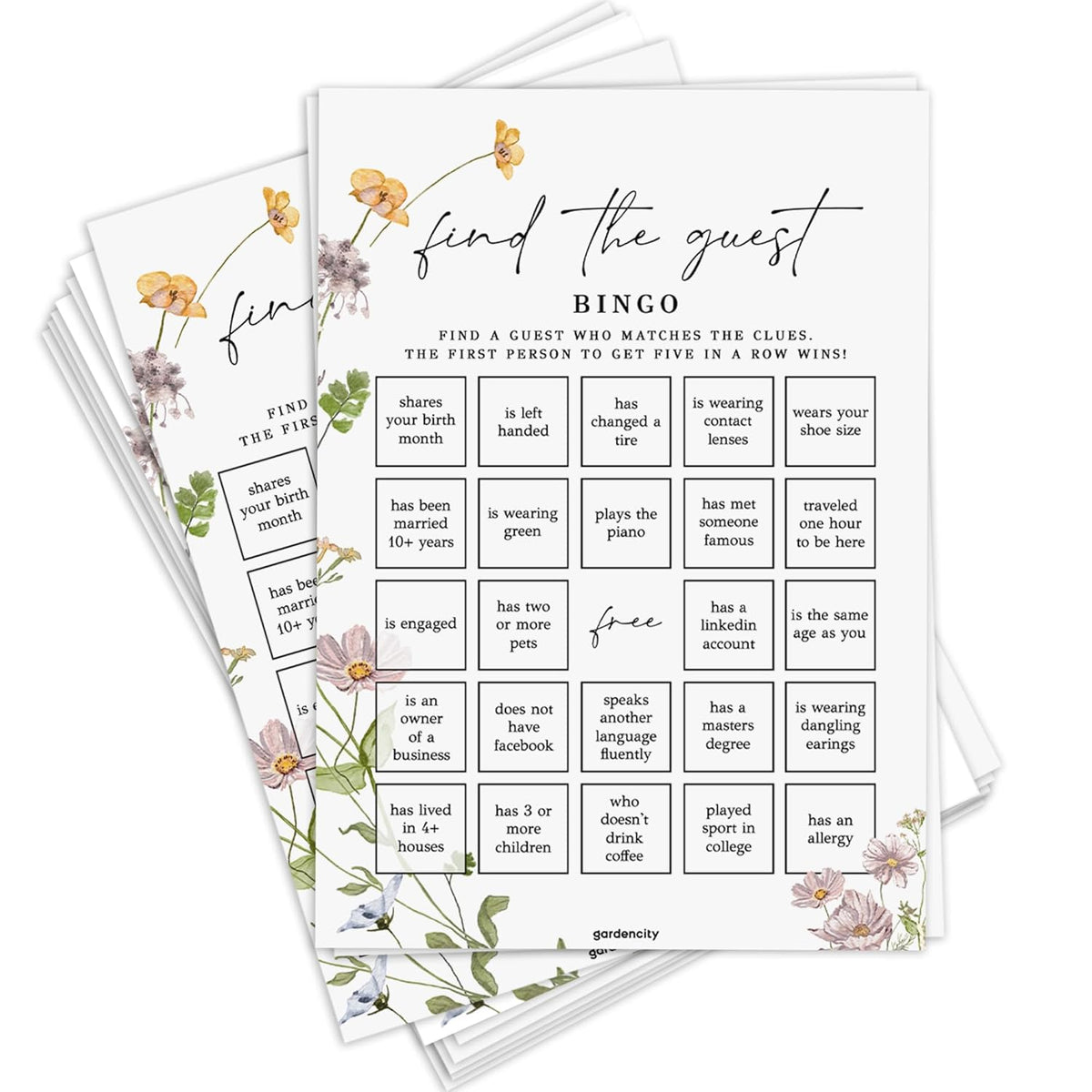 Find The Guest Bingo Game Cards, Bridal Shower Games, Baby Shower Bingo, Wedding Game, 50 Cards - Wildflower