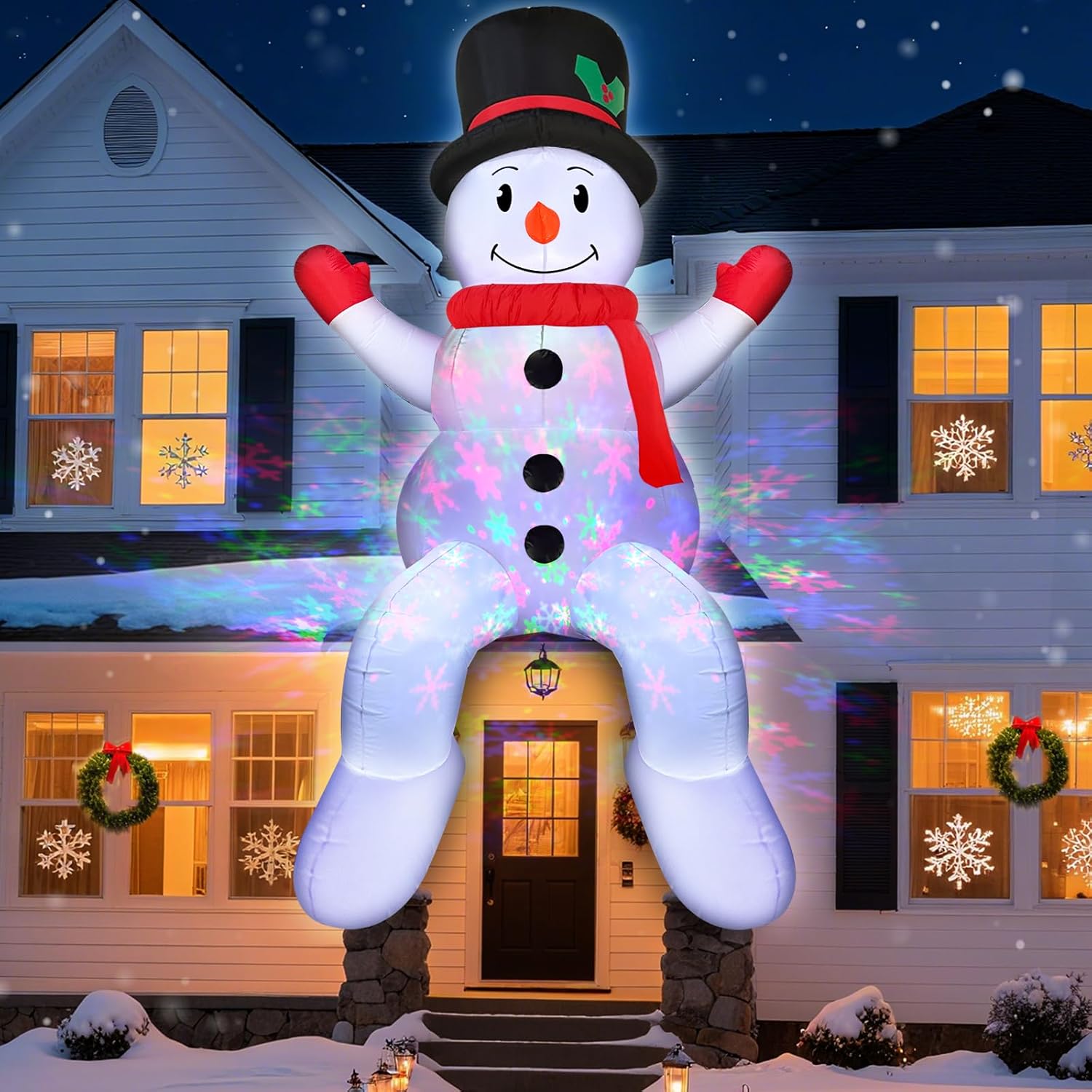 Rotating Snowflake Lights 8 Ft Giant Christmas Inflatables Snowman With Built-In Led Lights Christmas Decorations Outdoo