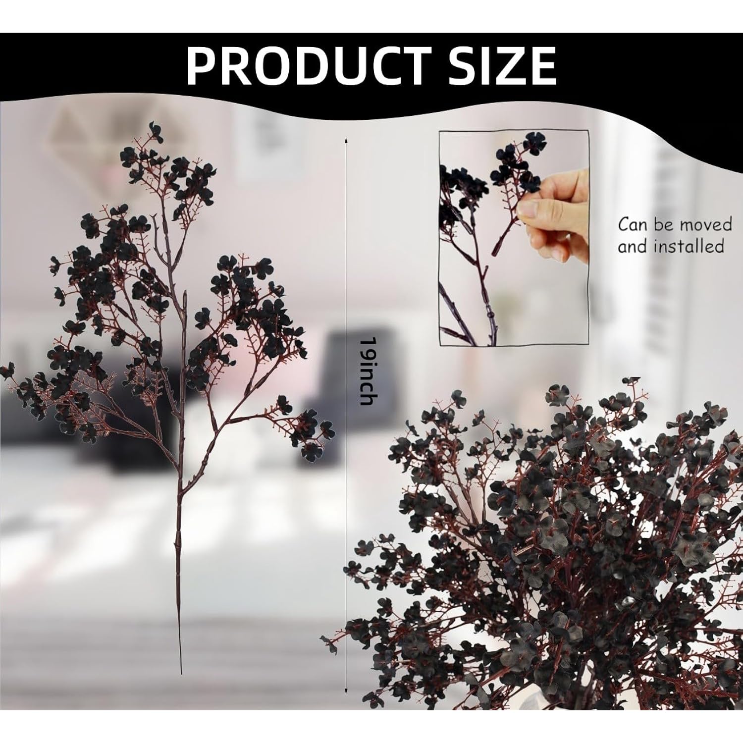 Artificial Black Flowers, 10 Pcs Fake Baby'S Breath, Black Gypsophila Faux Flowers For Halloween Home Decor, Gothic Decor, Floral Arrangement, Table Centerpieces (10, Black)