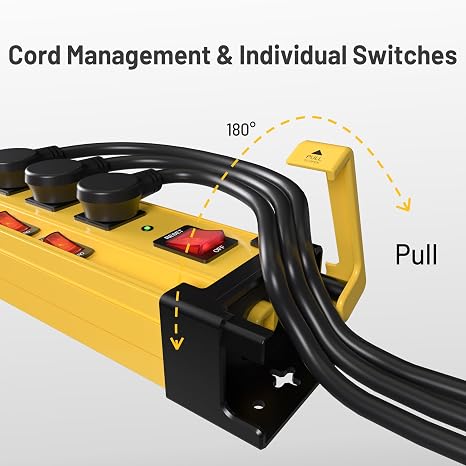 6 Outlet Metal Power Strip 2700J Surge Protector 3FT Cord Individual Switches