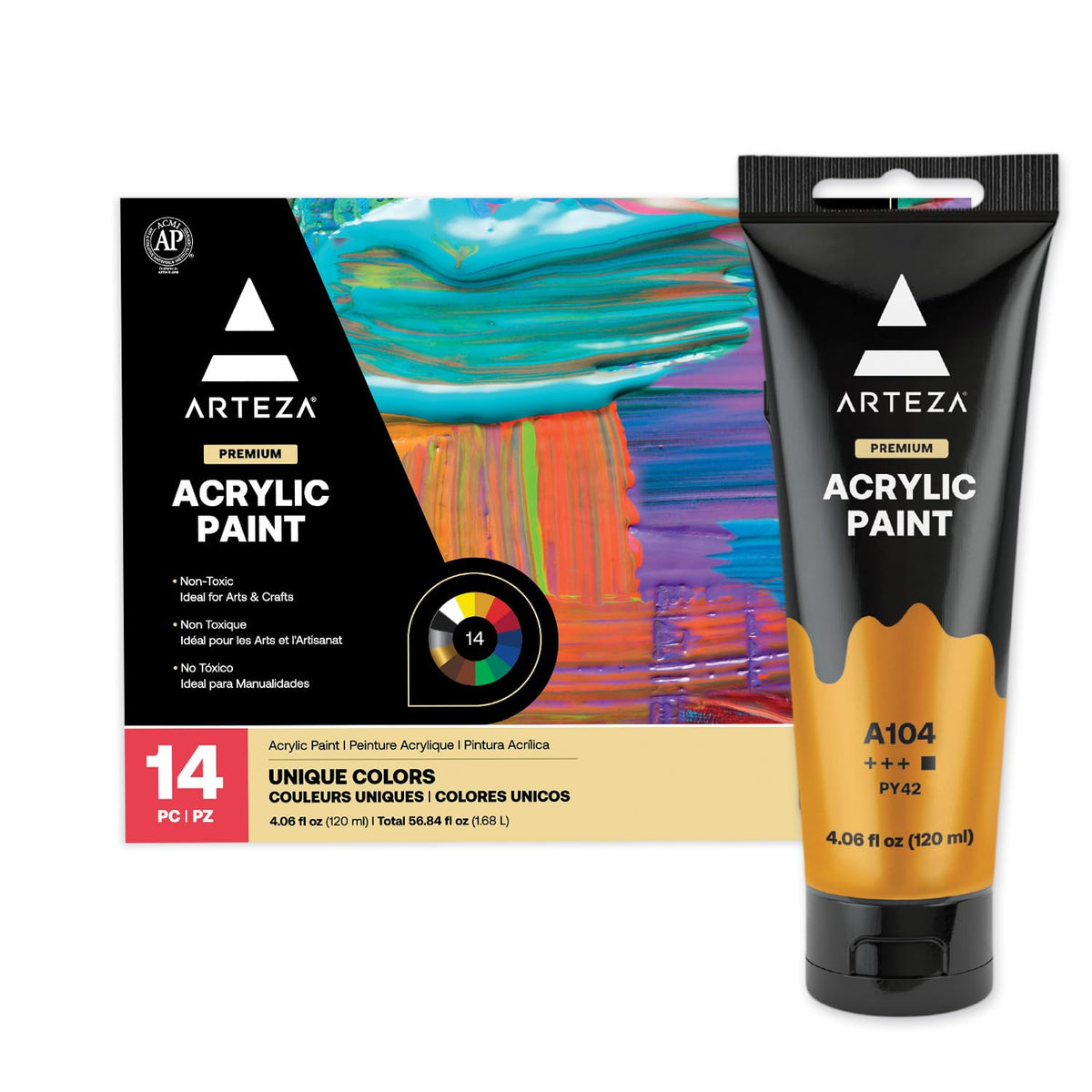 Acrylic Paint Set Of 14 Colors, 4.06 Ounce Tubes, Non- Acrylic Artist Paints. Art Supplies For Painting