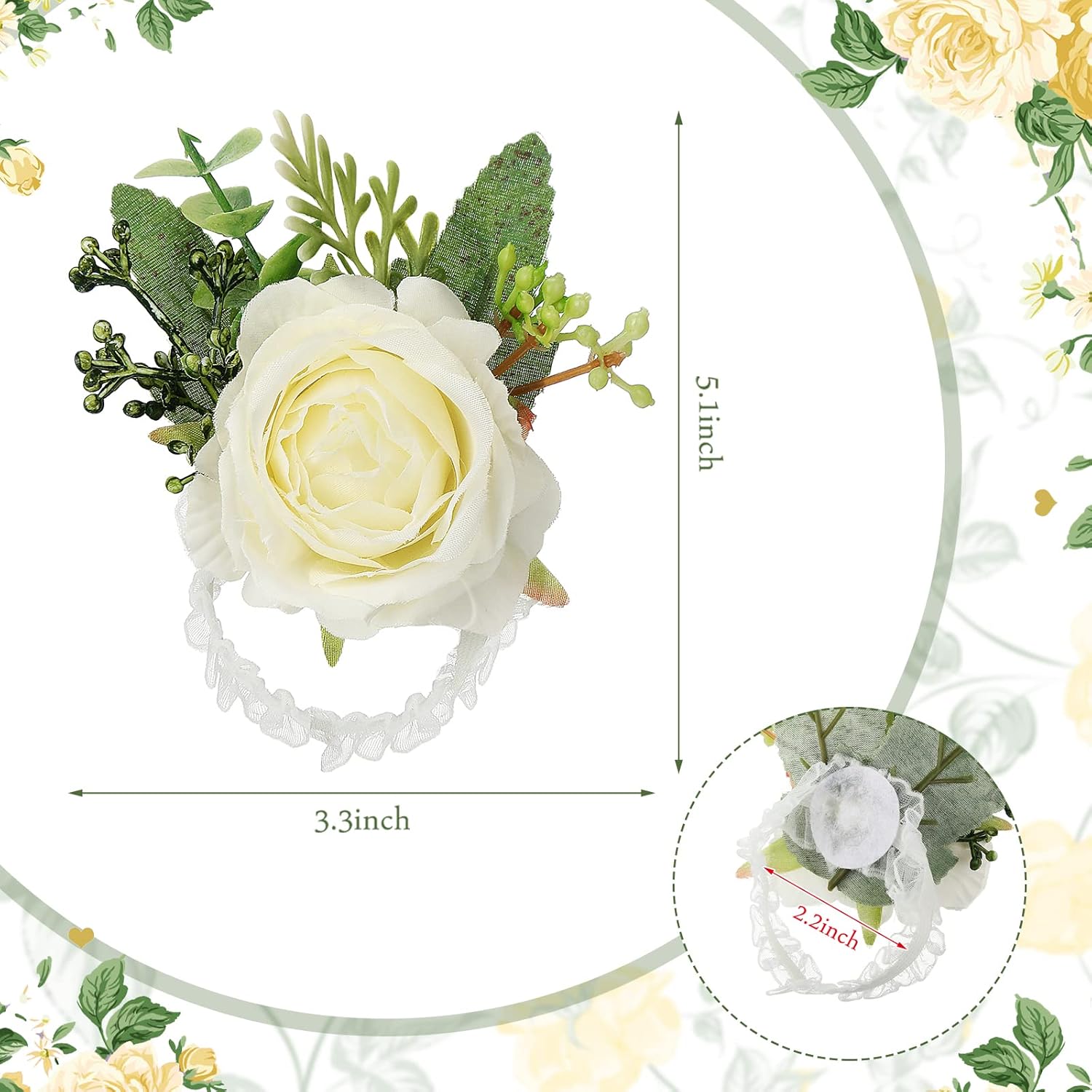 12 Pcs Rose Wrist Corsage Bracelets Wedding Bridal Wrist Artificial Flower Wristband Flower Hand Decor For Bride Bridesmaid Homecoming Prom Party Decor(White Elegant)
