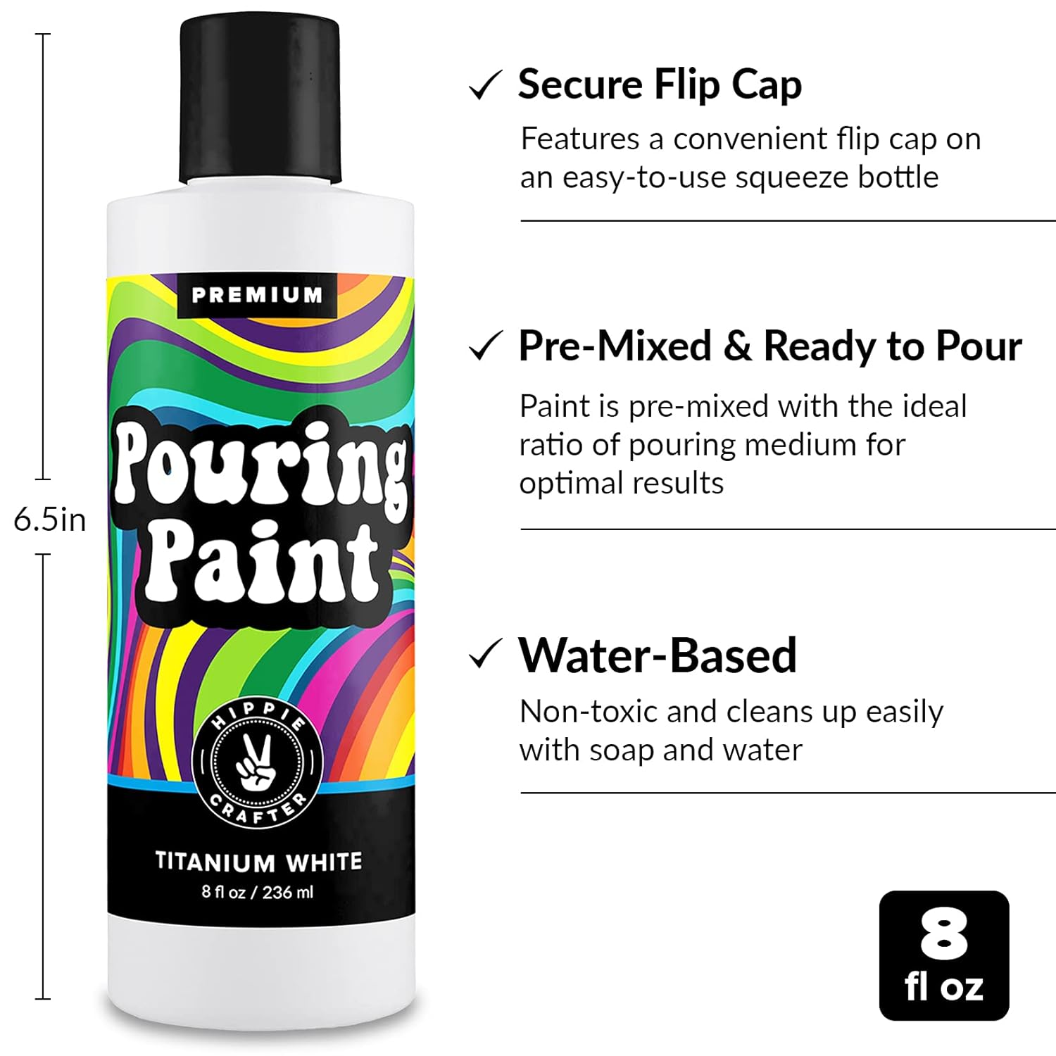 White Acrylic Pouring Paint, Titanium White, 8Oz (236Ml) Bottle, For Pour Art And Flow Painting