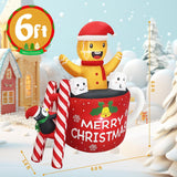 6Ft Christmas Inflatables Outdoor Decorations, Navidad Blow Up Gingerbread Swiming In Hot Cocoa Mug Scene With Penguin B