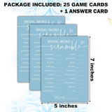 Minimalist Bridal Shower Games, 30 Light Blue Bridal Word Scramble Cards + 1 Answer Card, Wedding Bachelorette Engagement Party Supplies - A16