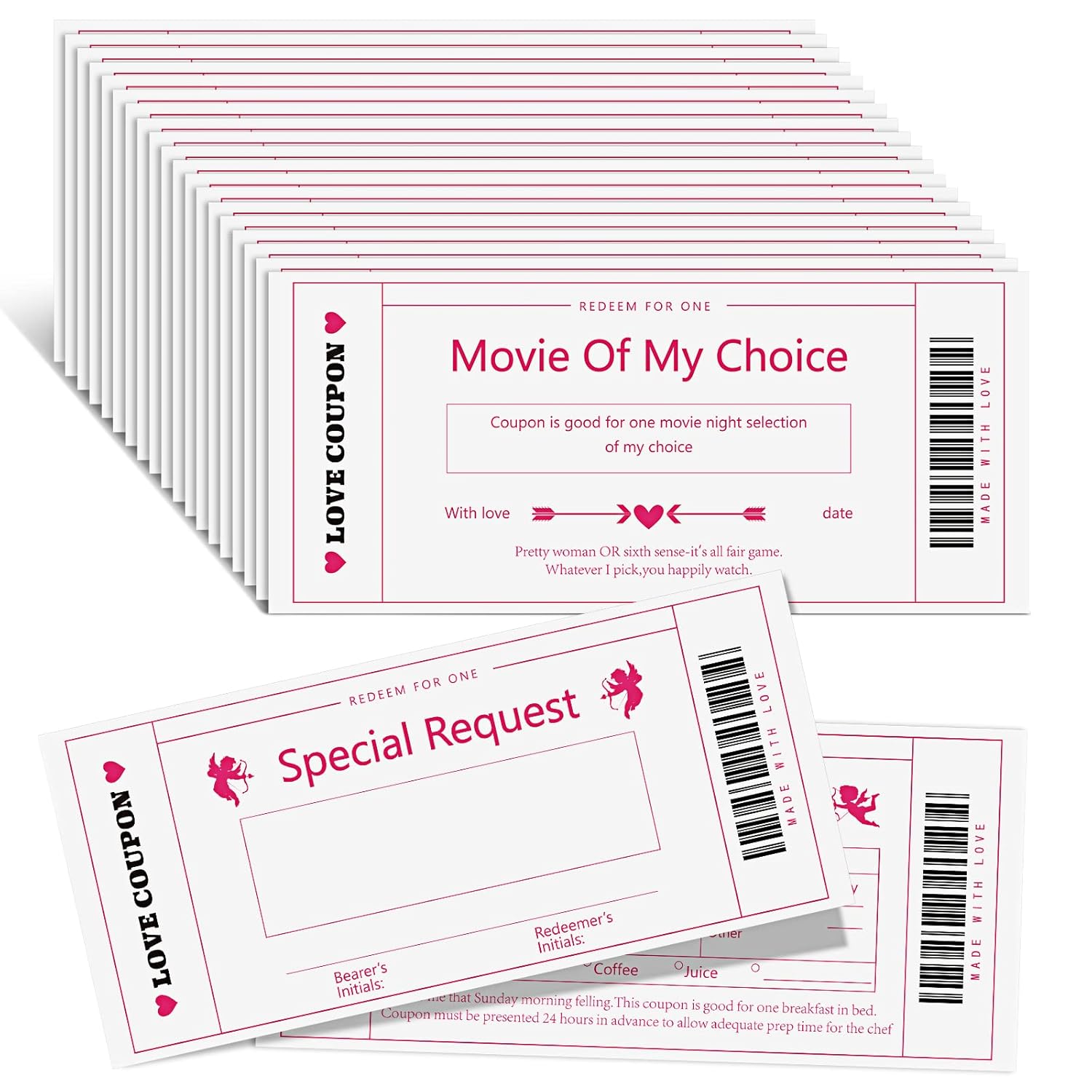 20 Pcs Love Vouchers For Him Her Valentine'S Vouchers For Sweet Couples Fun Date Night Cards For Husband Wife Boyfriend Or Girlfriend Couple Gift For Valentine'S Day, Anniversary(White)