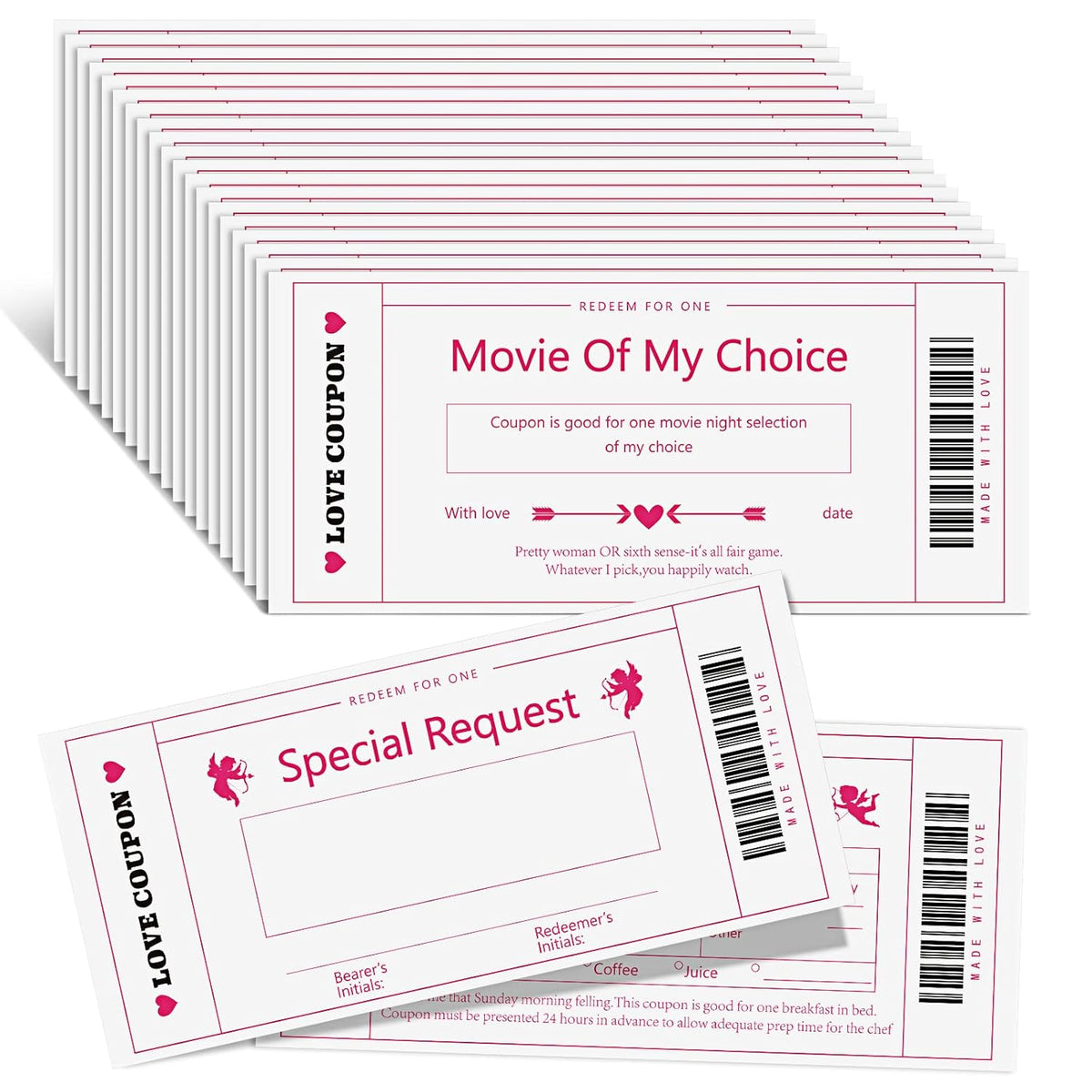 20 Pcs Love Vouchers For Him Her Valentine'S Vouchers For Sweet Couples Fun Date Night Cards For Husband Wife Boyfriend Or Girlfriend Couple Gift For Valentine'S Day, Anniversary(White)
