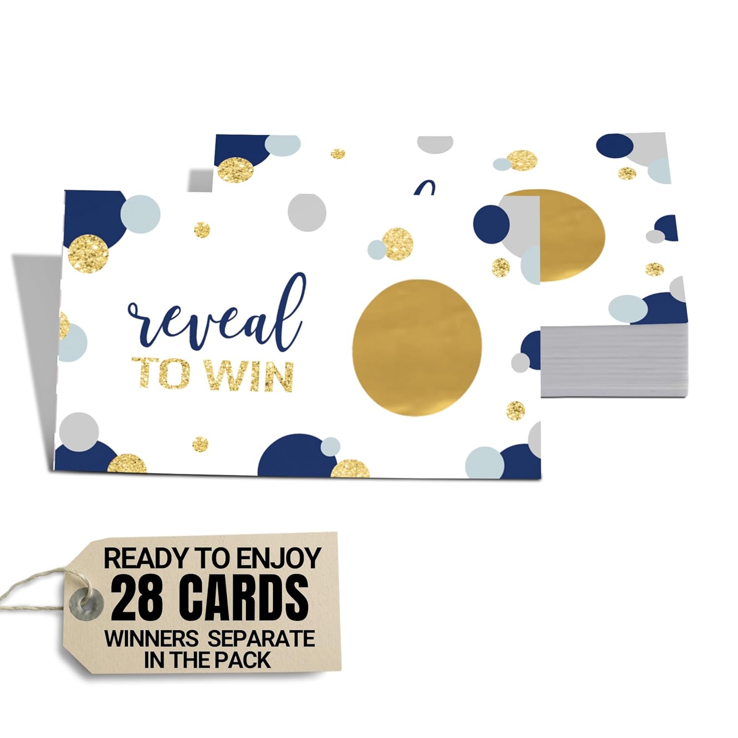 Blue & Gold Scratch Off Game Cards (28 Pack) - Fun Bridal Shower Game Ideas - Modern Wedding Activity - Holiday Lottery Tickets, Raffle Drawing, Instant Win Scratchers - Party Favors