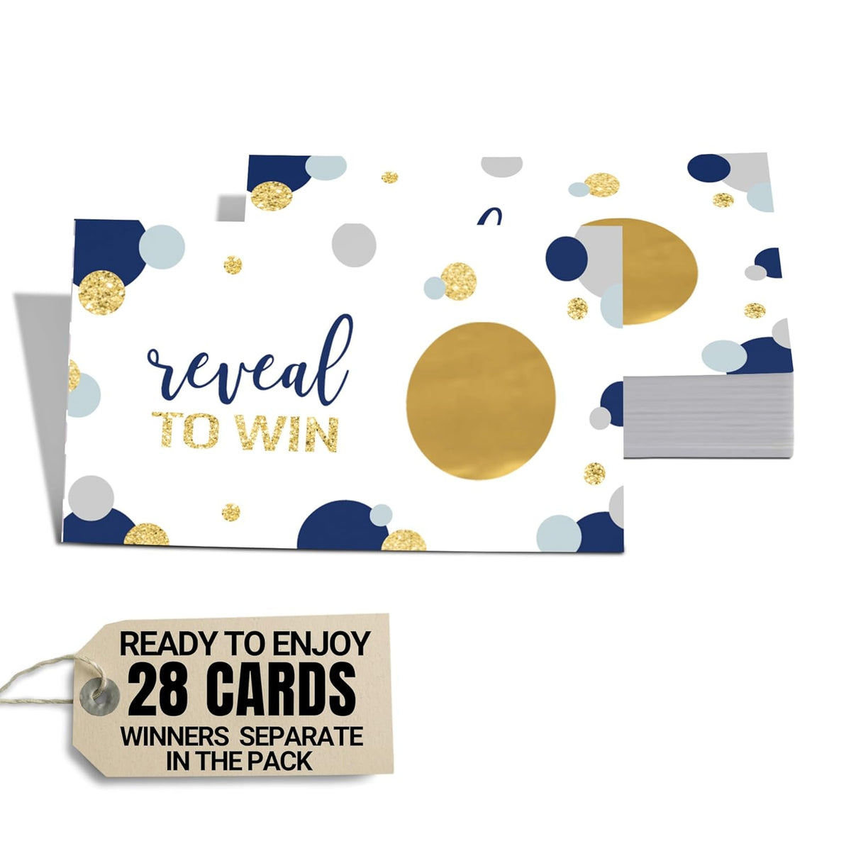 Blue & Gold Scratch Off Game Cards (28 Pack) - Fun Bridal Shower Game Ideas - Modern Wedding Activity - Holiday Lottery Tickets, Raffle Drawing, Instant Win Scratchers - Party Favors