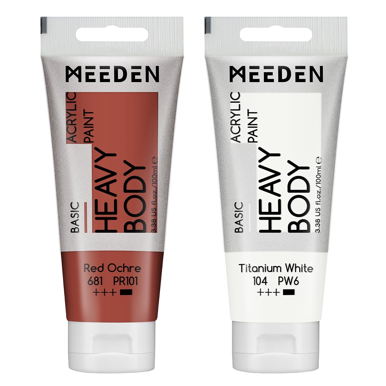 Acrylic Paint Red Ochre: Bundled With Titanium White Color - 100Ml/3.38Oz X 2 Bulk Heavy Body Acrylic Paint Tubes For Art Craft Painting
