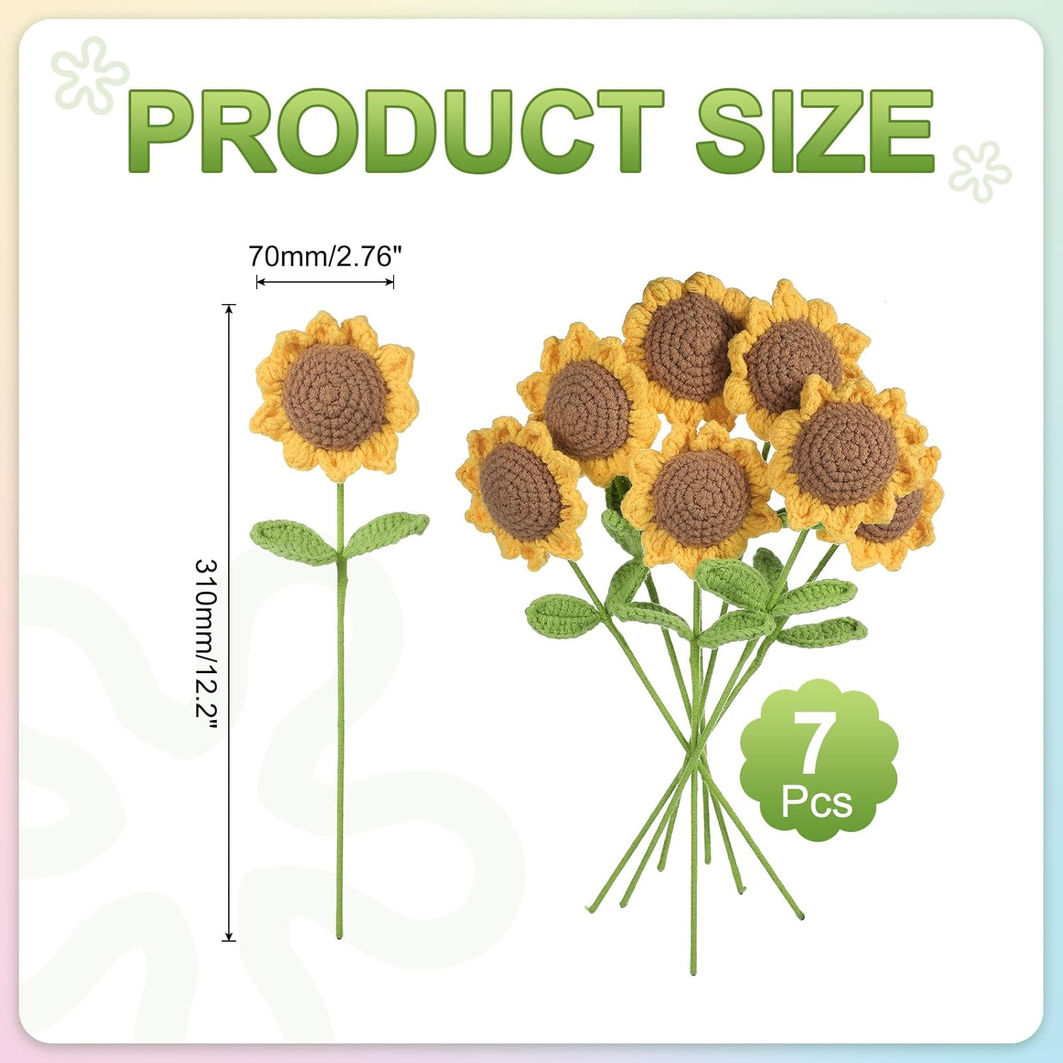 Crochet Flowers Handmade Knitting Sunflower Artificial Woven Small Potted With Stems For Valentine'S Gifts Home Wedding Party Office Table Decor, Orange Count 7