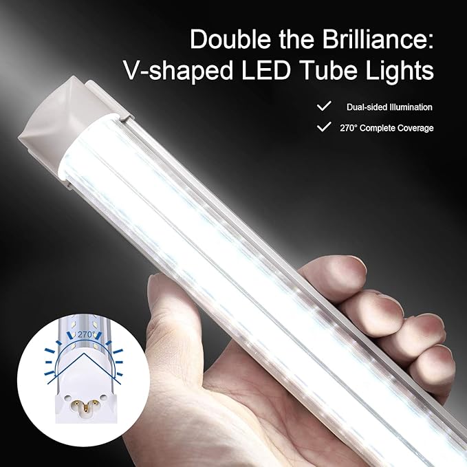 20 Pack 6FT LED Shop Light Fixtures 42W 5000LM 6000K V Shaped Linkable Plug and Play Tube Lights