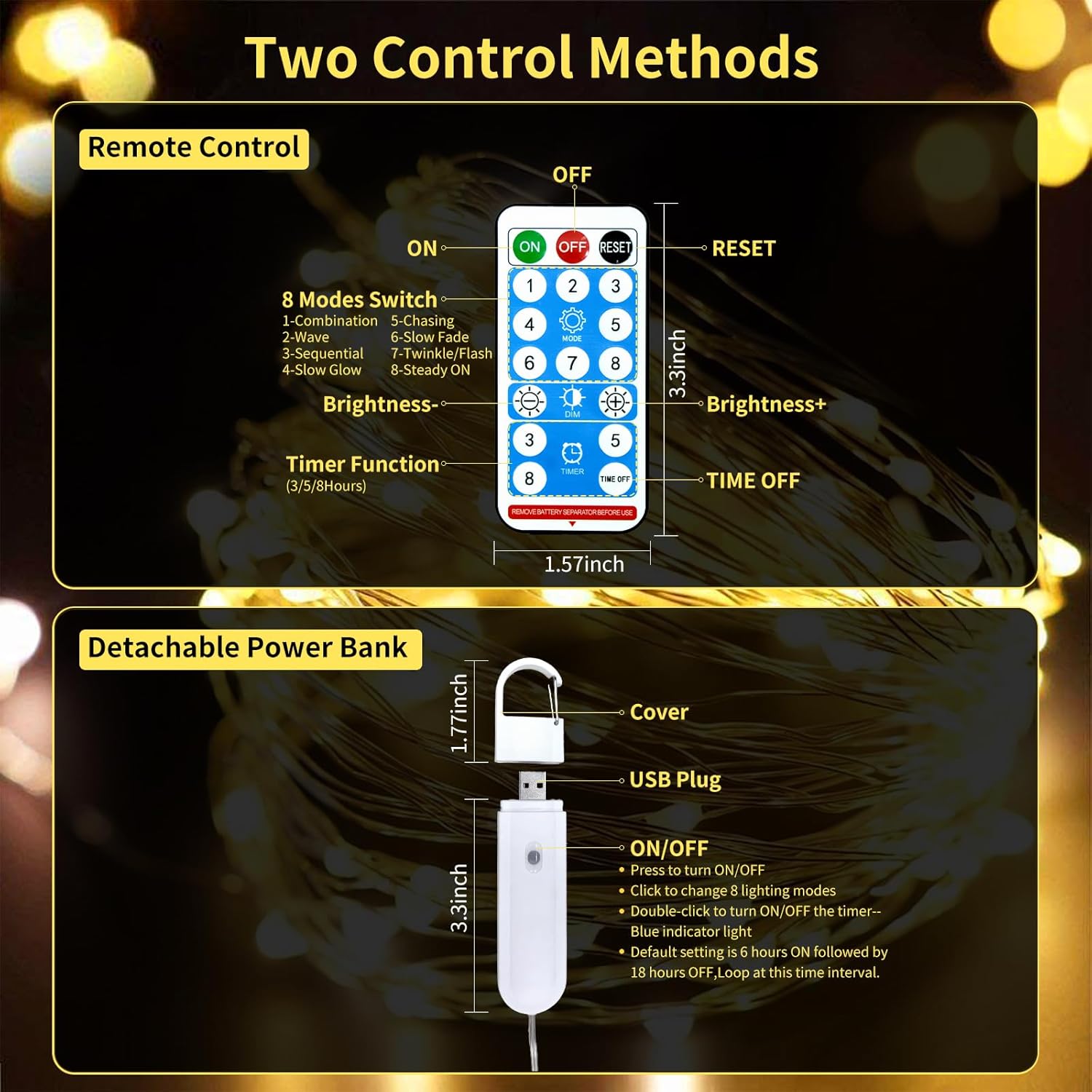 Rechargeable Fairy Lights Battery Operated, 33Ft 100 Leds String Lights With Remote, Waterproof, Mini Twinkle Lights For